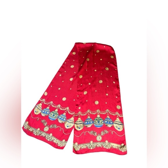 Echo Festive Red Background with Holiday Ornaments Silk OblongScarf Rare… - Picture 5 of 5